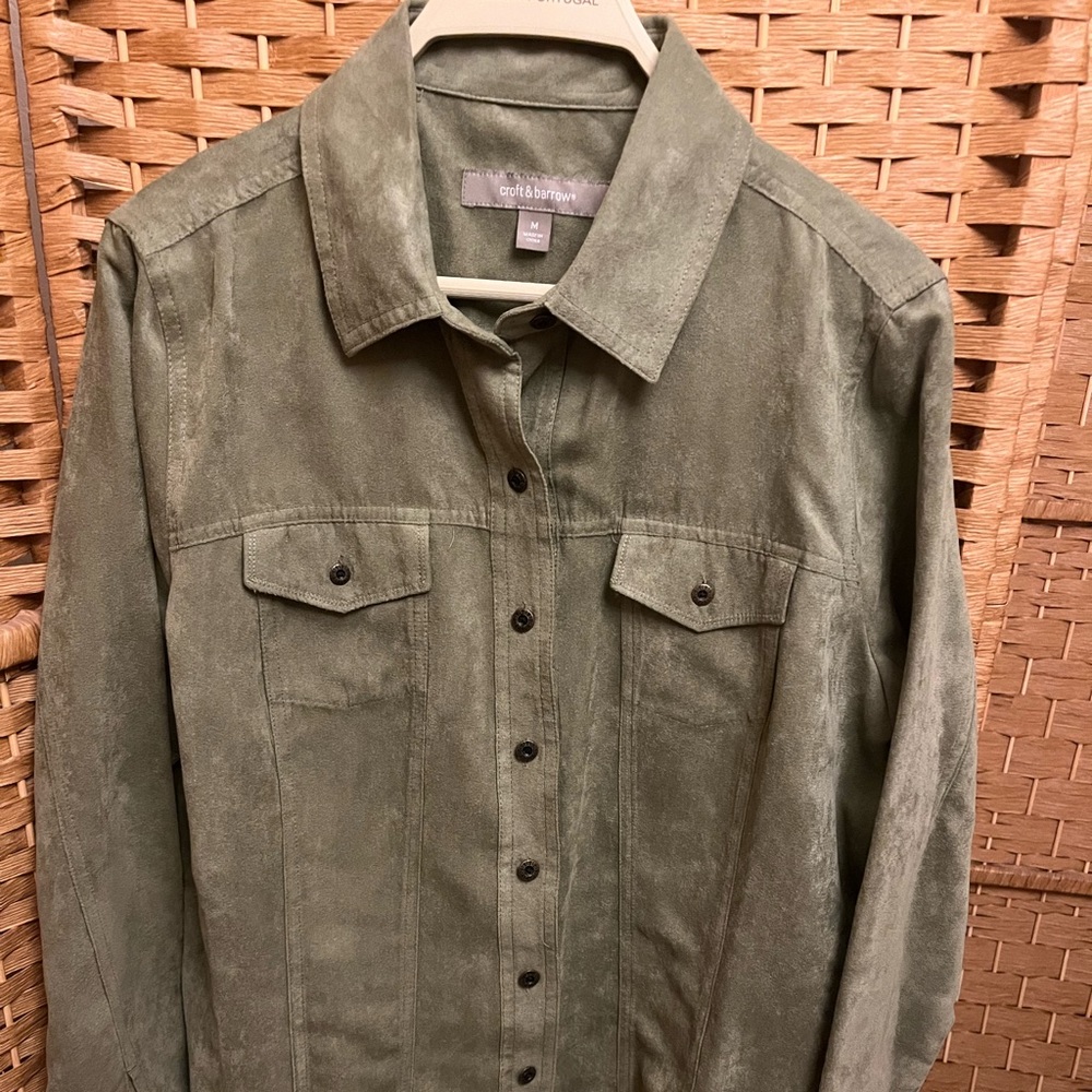 Croft & Barrow Women Green Suede Feel Jacket M